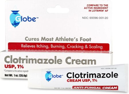 Globe Clotrimazole Antifungal Cream 1% (1 oz) Relieves The itching, Burning, Cracking and Scaling associated with fungal infections | Compare to The Name Brand Active Ingredient (1 Tube)