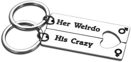 2PCS Couple Keychains for Him Her Valentines Day Gifts for Boyfriend Girlfriend His Crazy Her Weirdo Anniversary Birthday Gift for Husband Wife Sweetest Day Gifts Fiancee Fiance Wedding Christmas Gift