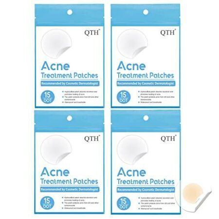 Acne Pimple Patch, QTH Hydrocolloid Acne Patch (4packs of 15 patches) 10 mm, Blemish Protective Cover Absorbing Spot Treatment Adult and Teen Hormonal acne treatment Hydrocolloid Dressing Zit Sticker Healing Dots for face